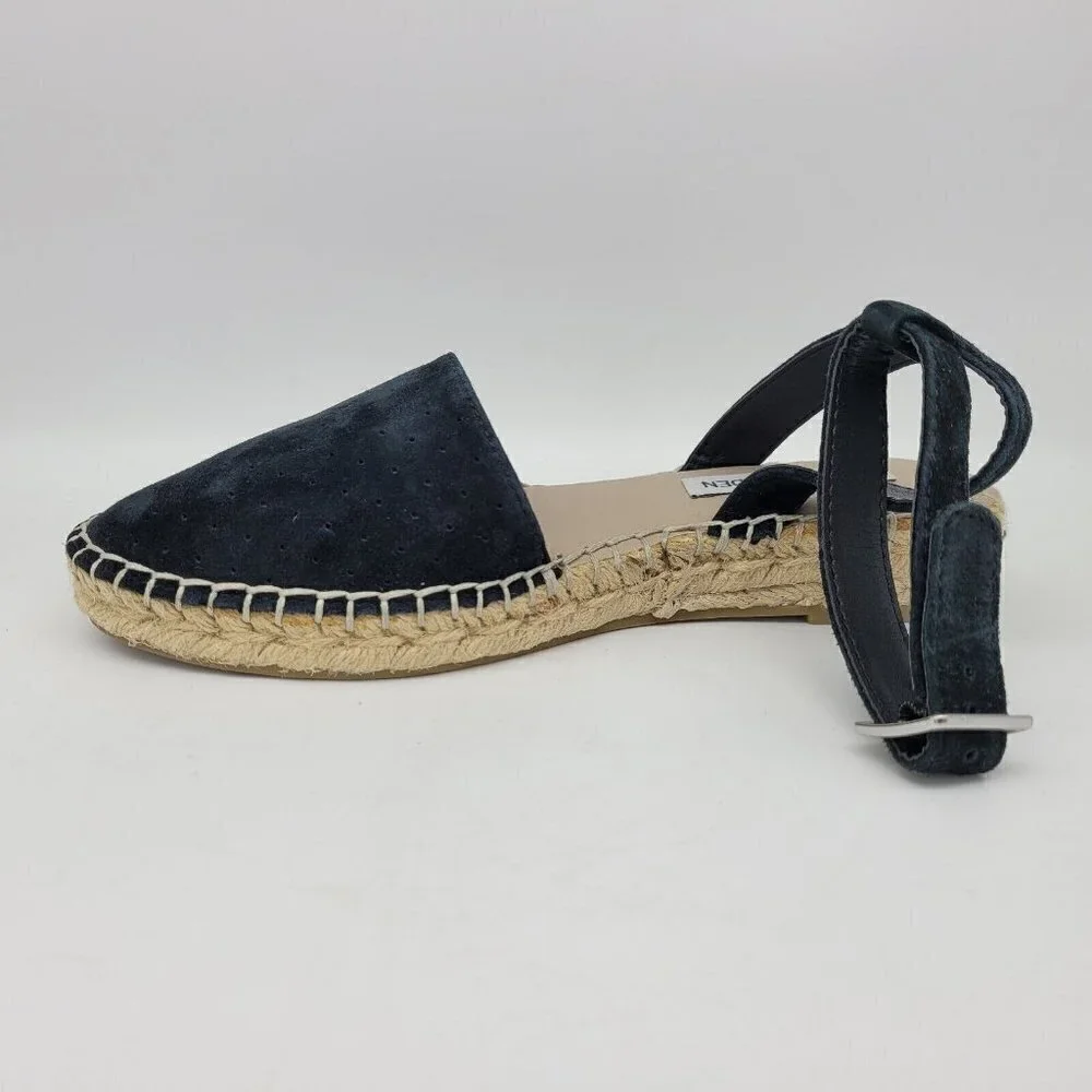 Steve Madden Sandals Womens 6.5 M Lesko Strappy Espadrille Black Suede Flats